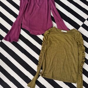 Free People Asymmetrical Ruched Blouses Purple only green sold